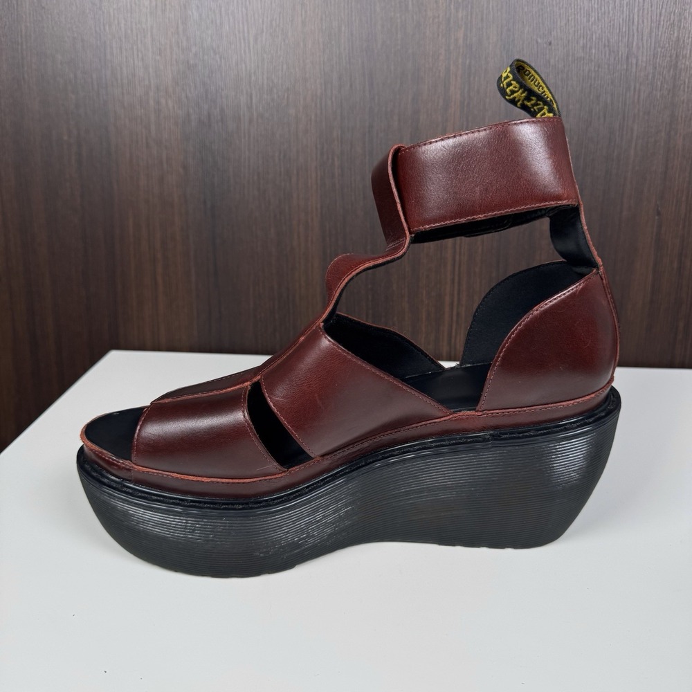 Dr. Martens Bessie Platform Leather Wedge Sandals Womens US 9 Oxblood Gladiator - Picture 10 of 16